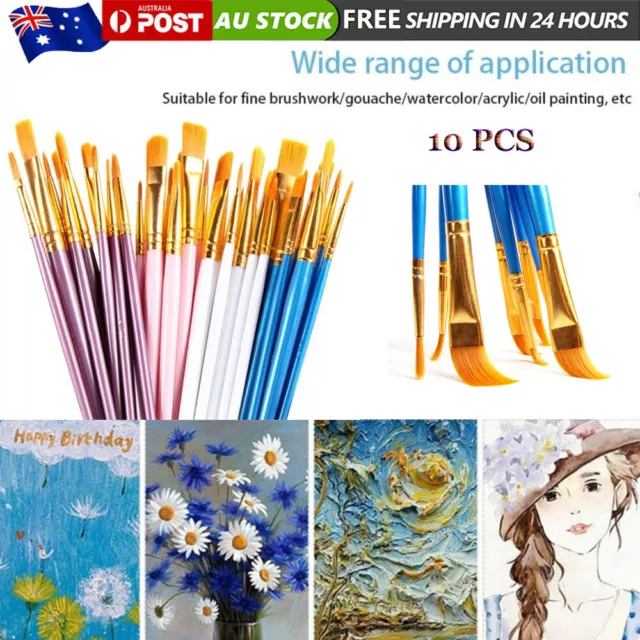 10PCS Artist Paint Brushes Set Painting Tool Acrylic Oil Watercolour Craft AU