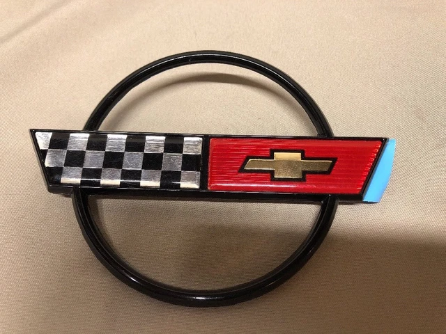 Brand New Circled Chevy Checkered Flag Grand Prix Emblem Ornament Black Red Gold