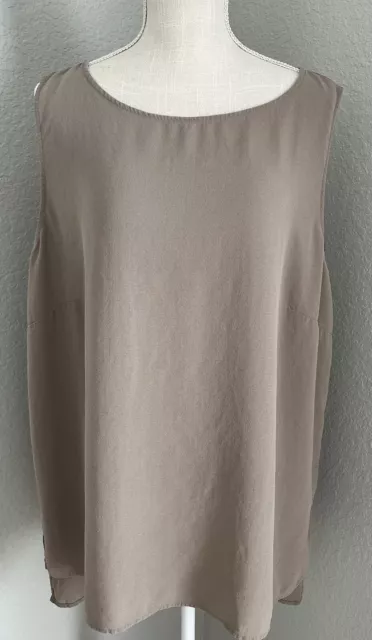 EILEEN FISHER Women’s Taupe 100% Silk Sleeveless Tank Top Shirt 2X 2XL