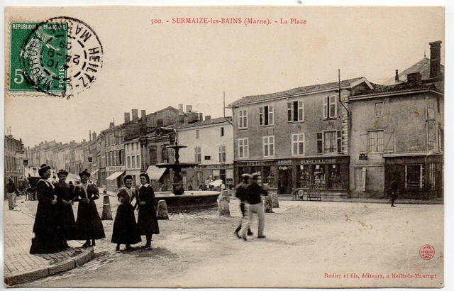 SERMAIZE LES BAINS - Marne - CPA 51 - la place - fontaine - Quincaillerie