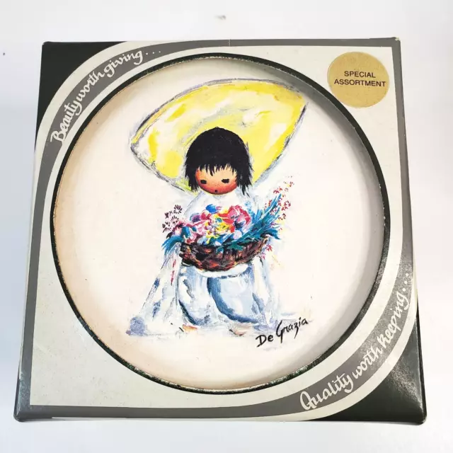 Vtg Ted DeGrazia Southwestern Sandstone Dew Stopper Round Coaster Set 4"