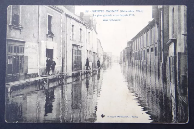 CPA Carte postale NANTES inondé 1910 Rue Chevreul commerce Produits d'Espagne