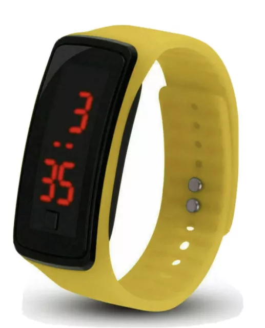 Montre-bracelet de sport imperméable femme femme femme homme enfant DEL numérique cadeau JAUNE UK