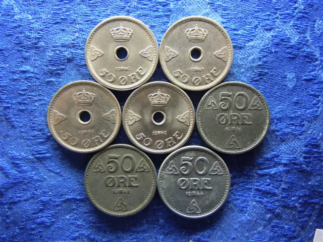 Norway 50 Ore 1946Xf, 1947, 1948Xf, 1949Unc, 1941, 1942, 1944Xf (7)