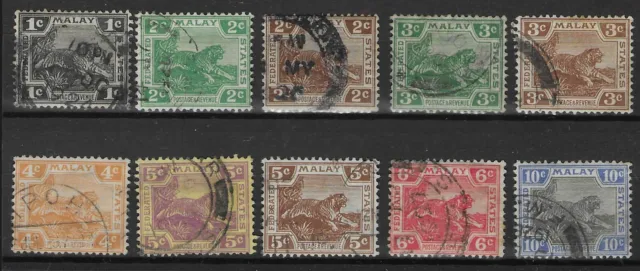 FEDERATED MALAY STATES 1922-34 VALUES TO 10c. USED, INCL. 2c. BROWN.    (8701)