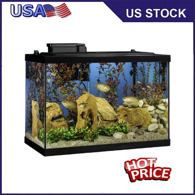 Fish Tanks 20-Gallon LED Glass Aquarium Starter Kit w/ Filter Heater Plants Home