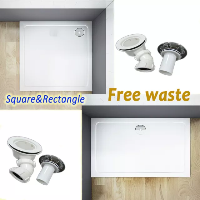 Stone Tray Square Rectangle 30mm Height +Waste For Shower Enclosure Door Cubicle