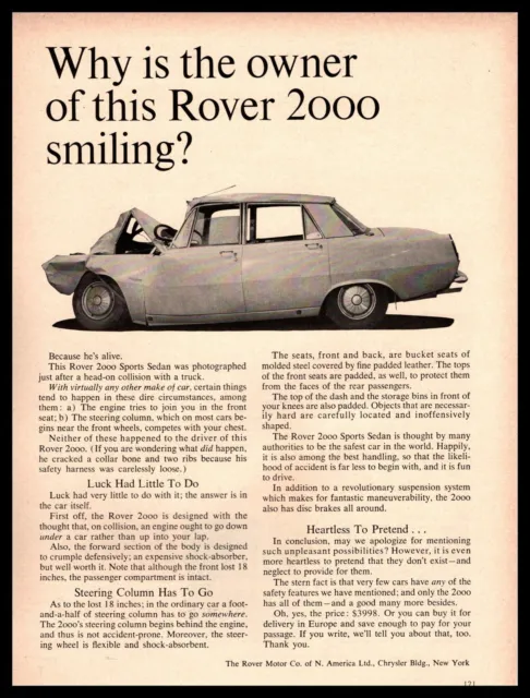1966 Rover 2000 Sports Sedan $3998 Head On Collision Photo Vintage Print Ad