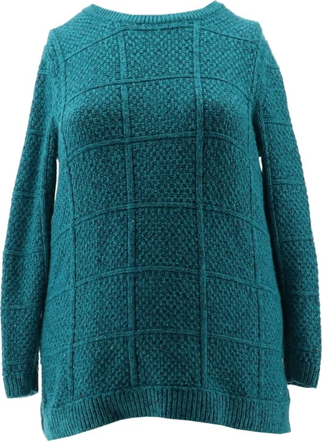 Lands' End Women's LS Guernsey CN Tunic Teal Donegal Marl PL NEW 514705