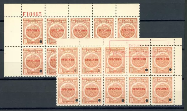 PERU Revenue PRO-DESOCUPADOS 10c Postal Tax ABNC F10465 SPECIMEN Blocks{20} ZU86
