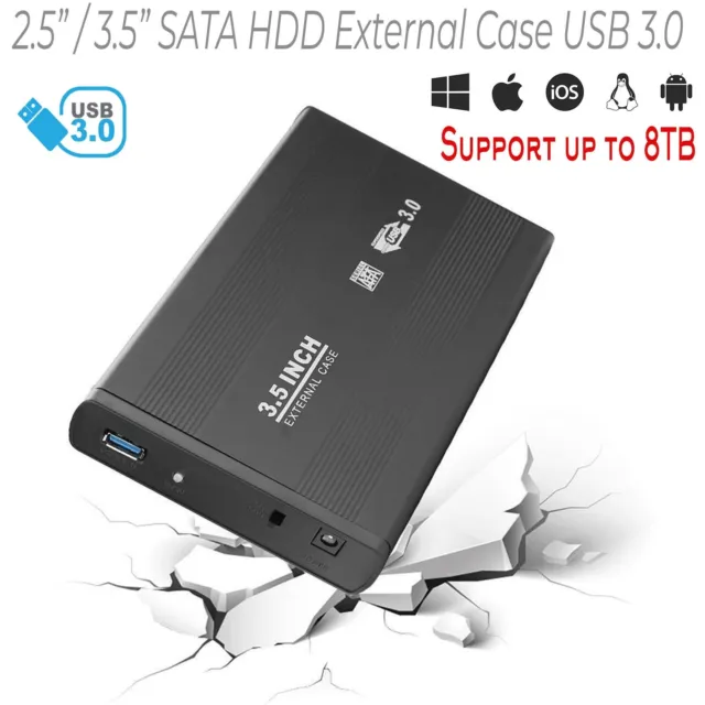 USB 3.0 2.5" 3.5" External SATA HDD SSD Hard Disk Drive Enclosure Caddy Case Box