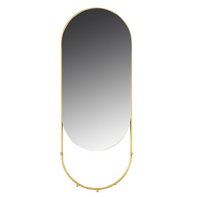 New Modern Gold Oval Metal Hanging Rounded Wall Mirror with Jewelry Hooks