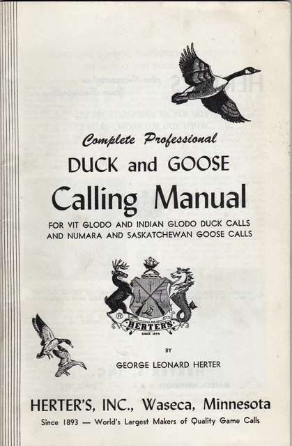 1964 Herter's Duck and Goose Calling Manual Indian Vit / Globo / Numara  icszc13