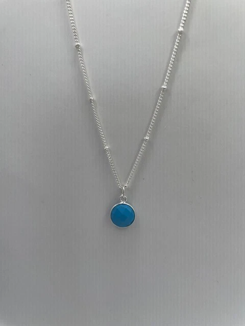 Sterling Silver Satellite Chain Necklace With Round Turquoise Bezel