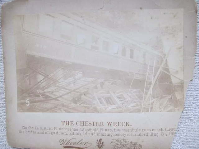 Rare Set, 3 LG Cabinet Photos, Famous 1853 CHESTER, MASS. Train Wreck, Westfield