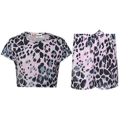 Kids Girls Crop Top & Shorts Leopard Fashion Summer Outfit Short Sets 7-13 Years