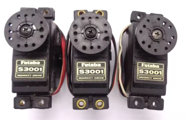 Futaba S3001 Standard Size Servos Quantity Of 3 +  Horns & Mounts Good Condition