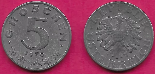 Austria 5 Groschen 1978 Vf Imperial Eagle With Austrian Shield On Breast,Ho