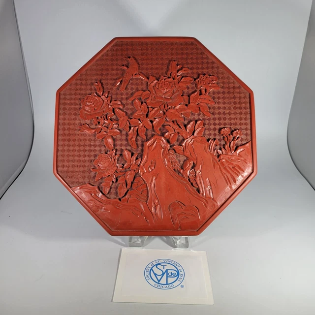 Vintage Asian Cinnabar Lacquer Carved Red Trinket Wooden Jewelry Box