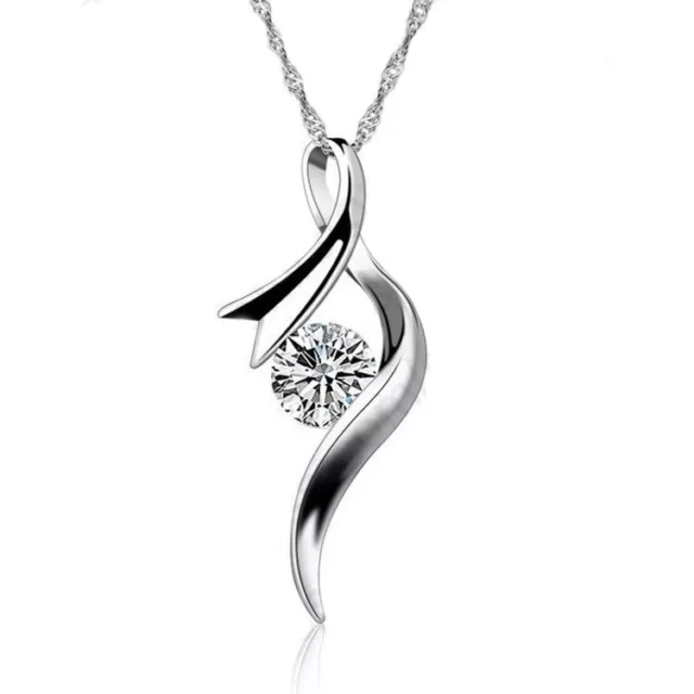 BELLE CHAÎNE ARGENT avec pendentif zircone argent collier cadeau femmes | Neuf