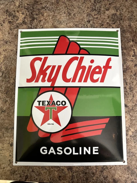 TEXACO SKY CHIEF GASOLINE Porcelain Metal Sign • 16” X 13”