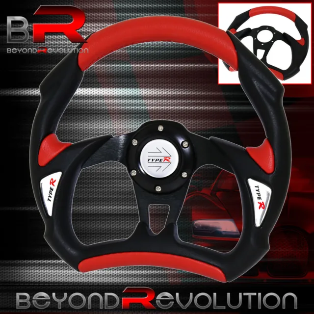 Red Black Pvc 320mm 6 Bolt Hole Steering Wheel Horn Type-R Button