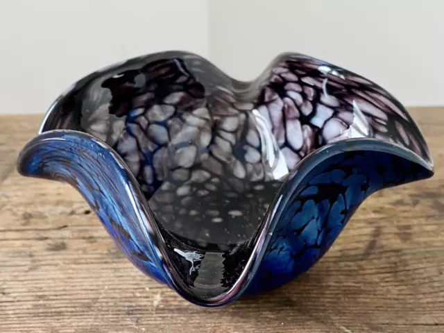 Vintage Signed MTARFA Art Glass Cobalt Blue Bowl Dish 2