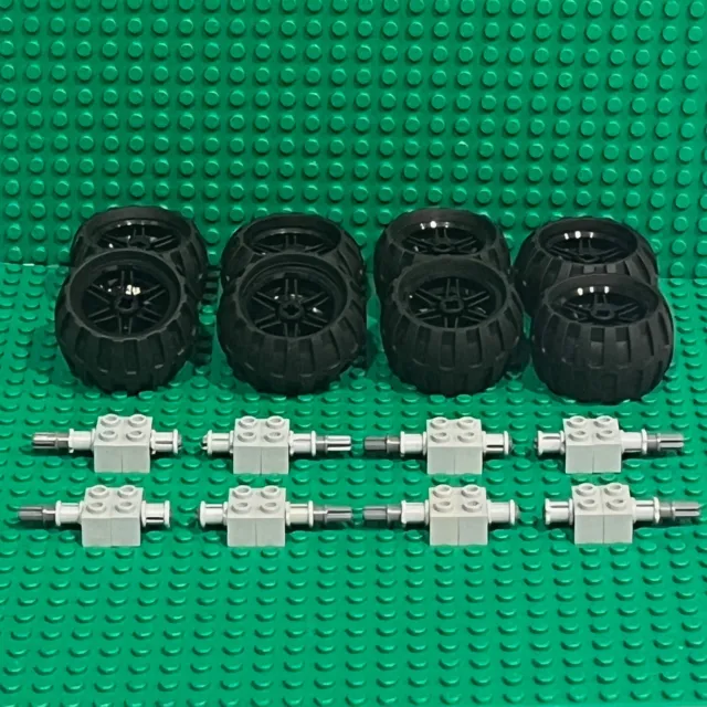 Lego Technic Wheels + Tires + Axles Car Truck Medium Size 56145 61481 (Lot of 8)