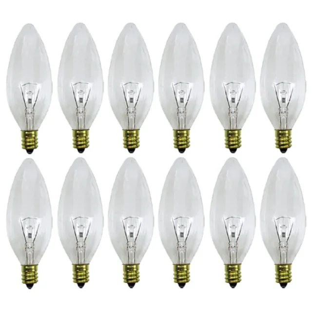 12 Night Light Bulbs Clear Candelabra Torpedo 120V Decor Chandelier 60 Watt E12