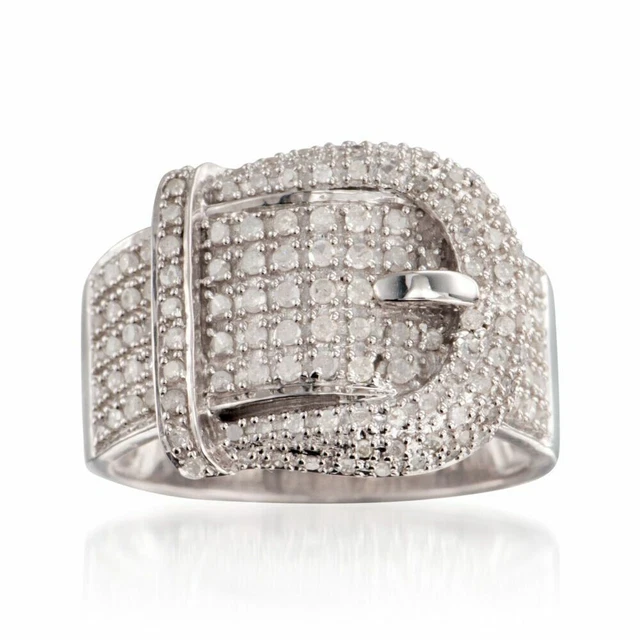 Gorgeous Belt Buckle Design with White single Cut Moissanite Women's Ring In 925
