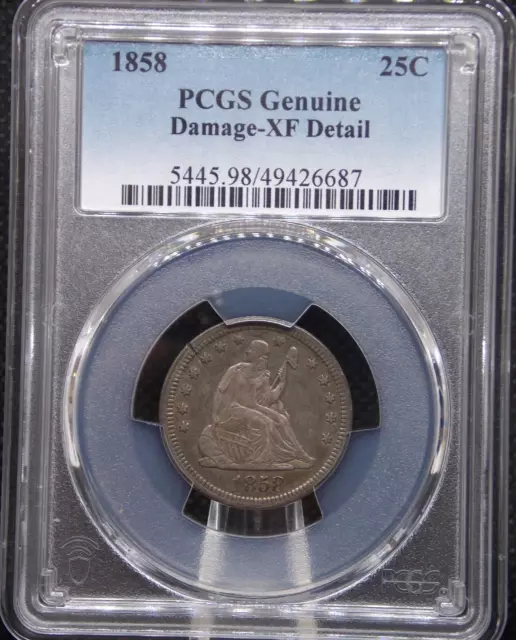 1858 P Seated Liberty Silver Quarter 25c PCGS XF Details Extra Fine #527