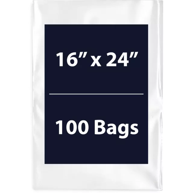 16" x 24" 100 Bags, 3Mil Flat Open Top Plastic Packaging LDPE Clear Poly Bags