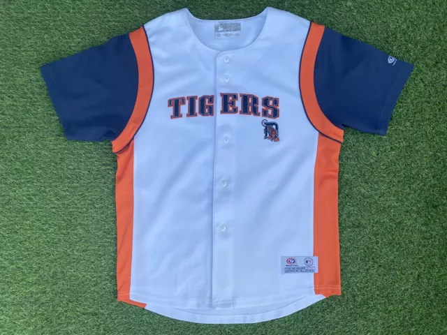 Youths White Blue & Orange Detroit Tigers Baseball Jersey True Fan Youth Large