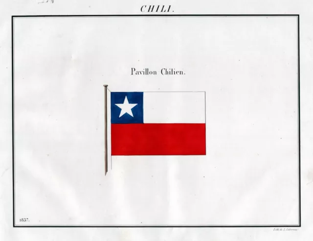 Chile Flag Banner Navy Naval Flag Maritime Lithograph 1820