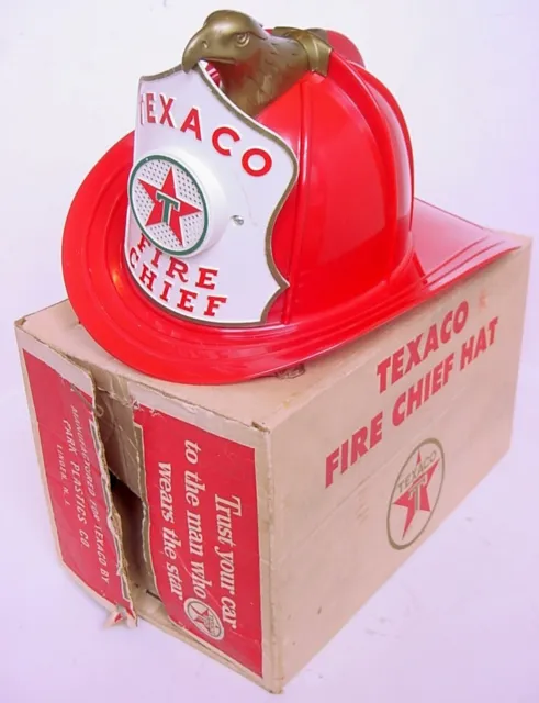 1960s TEXACO GAS PROMO TOY FIRE CHIEF HAT by PARK PLASTICS EXCELLENT! BOXED!