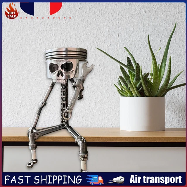 Sculpture Crâne En Piston - Déco Métal Industrielle - Fait Main - Idée Cadeau Pour Amateurs De Voitures
