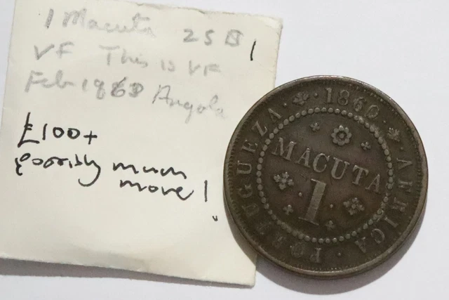 🧭 🇦🇴 Angola Portugal Colonial 1 Macuta 1860 Sharp Details B54 Cm2-27