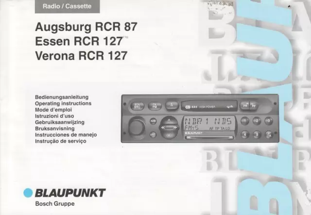 Blaupunkt Radio/Cassette Augsburg RCR 87, Essen RCR 127, Verona RCR 127 Bedienun