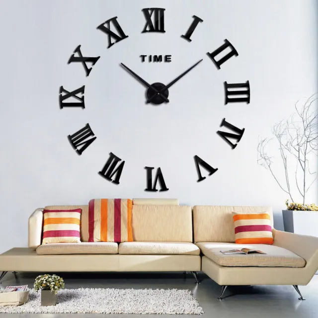 3D DIY Extra Large Roman Numerals Luxury Mirror Wall Sticker Clock Home Decor UK