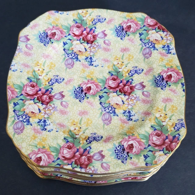 6 Royal Winton Grimwades Welbeck Bread Plates 6.25" Yellow Chintz Flowers 1995