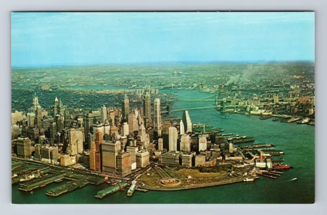 New York City NY, Aerial Lower Manhattan, Vintage Postcard