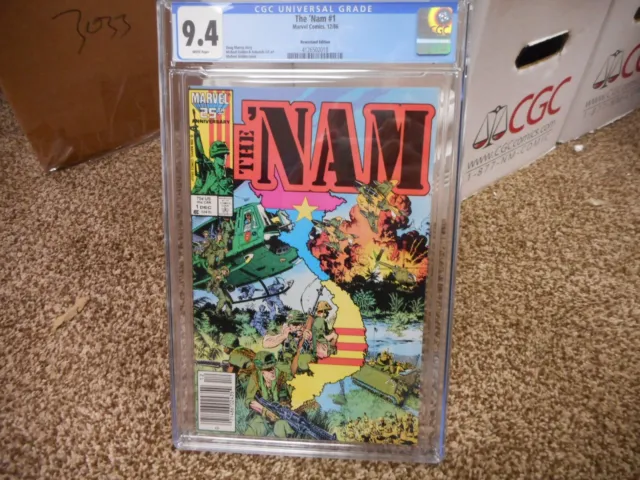 Nam 1 cgc 9.4 Marvel 1986 NEWSSTAND variant cover WHITE pgs Vietnam War comic