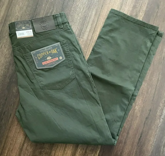 Copper & Oak NWT Men's 34x30 Pants Slim Straight Deep Olive Green K1F046 NWT $65