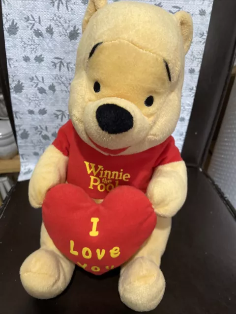 Disney Winnie The Pooh Bear Soft Plush Toy Red I LOVE YOU Heart Easter Gift