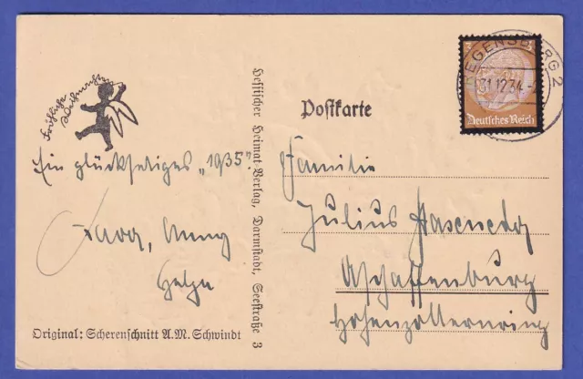 Dt. Reich 1934 Hindenburg Mi.-Nr. 548 auf Weihnachts-Postkarte O REGENSBURG