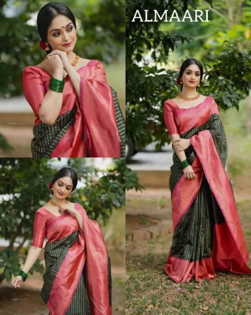 Designer Green Banarasi & Kanjivaram New Pure Solid Silk Zari Sari With Blouse