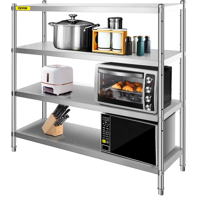 VEVOR Storage Shelf 4-Tier Stainless Steel Shelving Unit with Adjustable Height