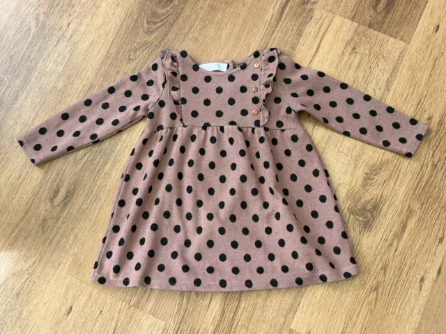 Baby Girl Zara Pink & Black Polka Dot Ruffle Dress 18-24 Months