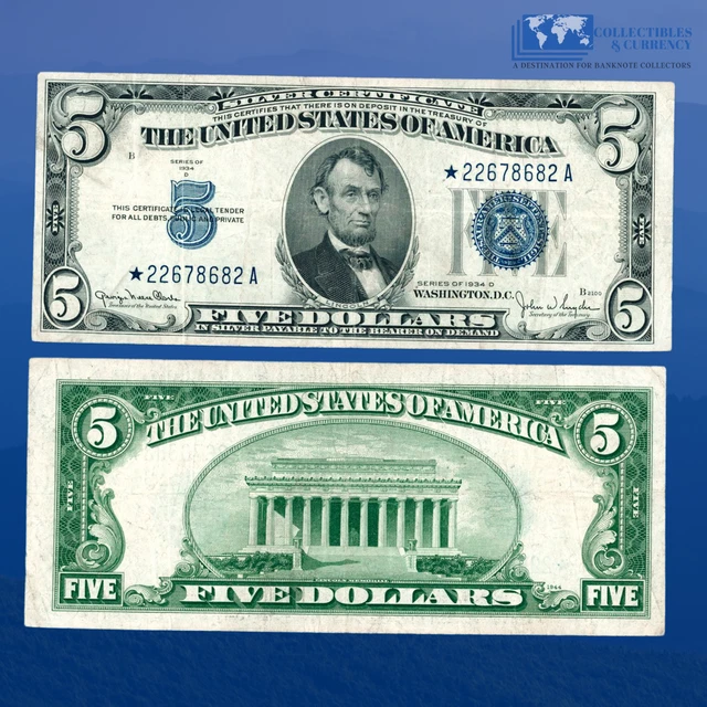 Fr.1564* 1934D $5 Five Dollars Silver Certificate Star Note, VF #78682