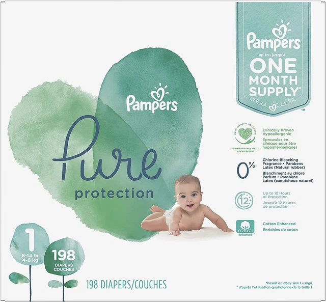 Diapers Size 1, 198 Count - Pampers Pure Protection